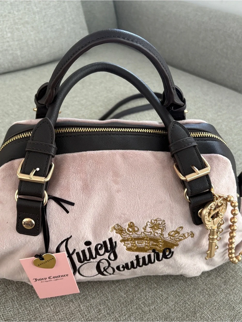 Juicy Couture Pink and Black Logo Shoulder Bag with Gold Accent